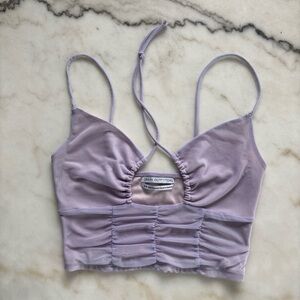 Urban Outfitters Purple Mesh Ruched Crop Top Lilac Keyhole Halter Tank UO Size M